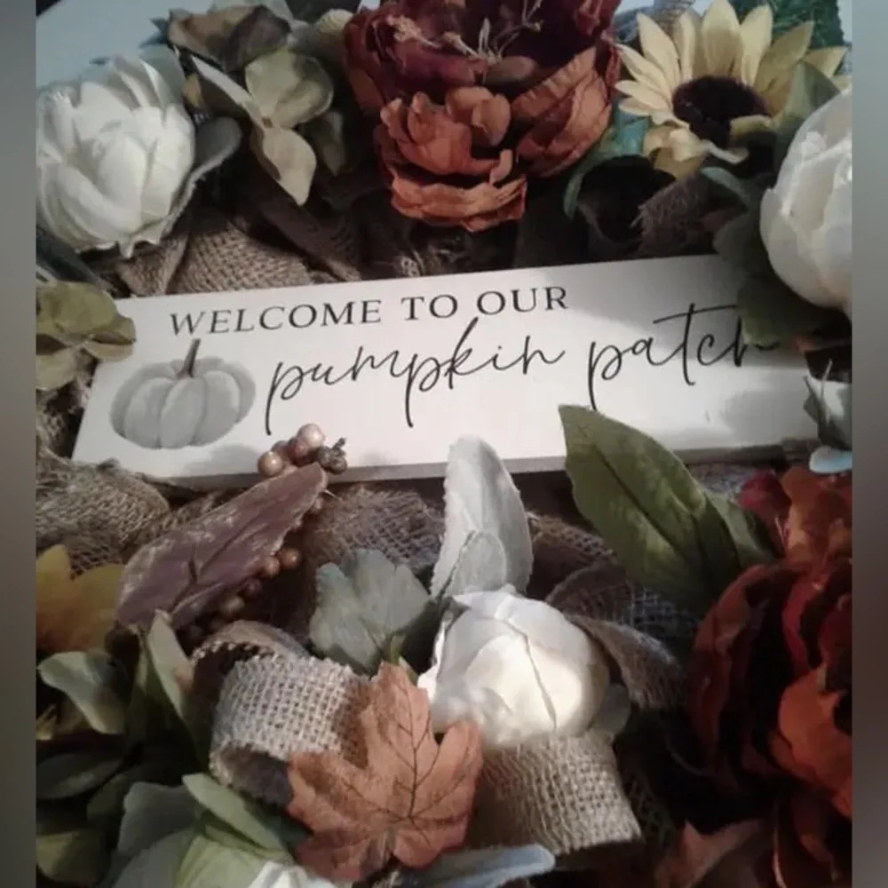 Handmade Pumpkin Patch Fall Wreath White Pumpkin Patch Harvest Final Sale